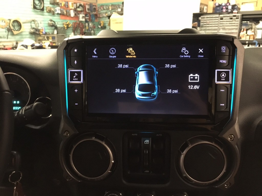 Alpine i209-WRA installed displaying vehicle info screen at Sounds Incredible Mobile, Brookfield, CT